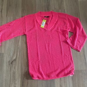 Pink Crochet Plunge Cover Up Dress